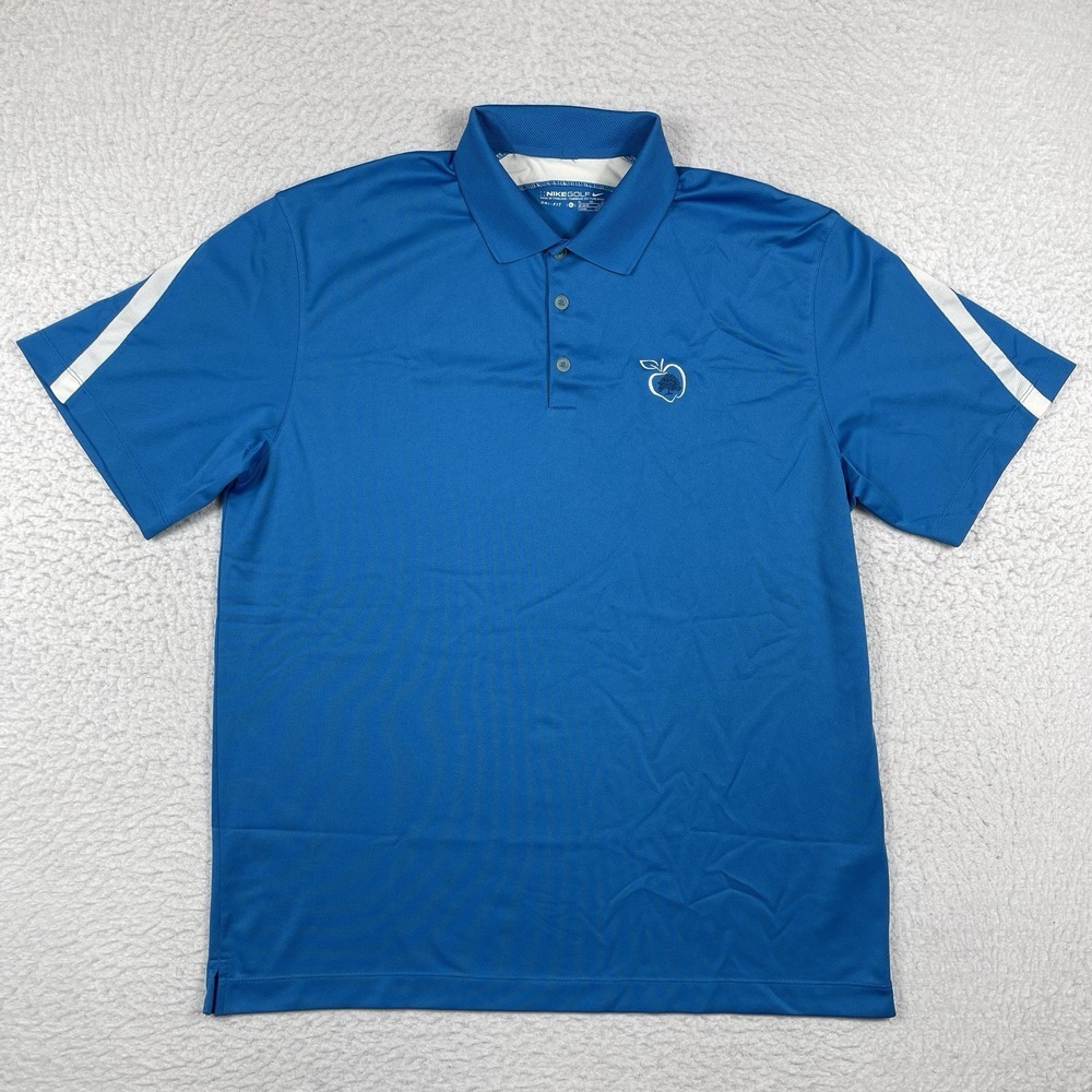 Nike Polo Shirt Mens XL Blue Dri-FIT Short Sleeve Apple Golf Logo Sporty